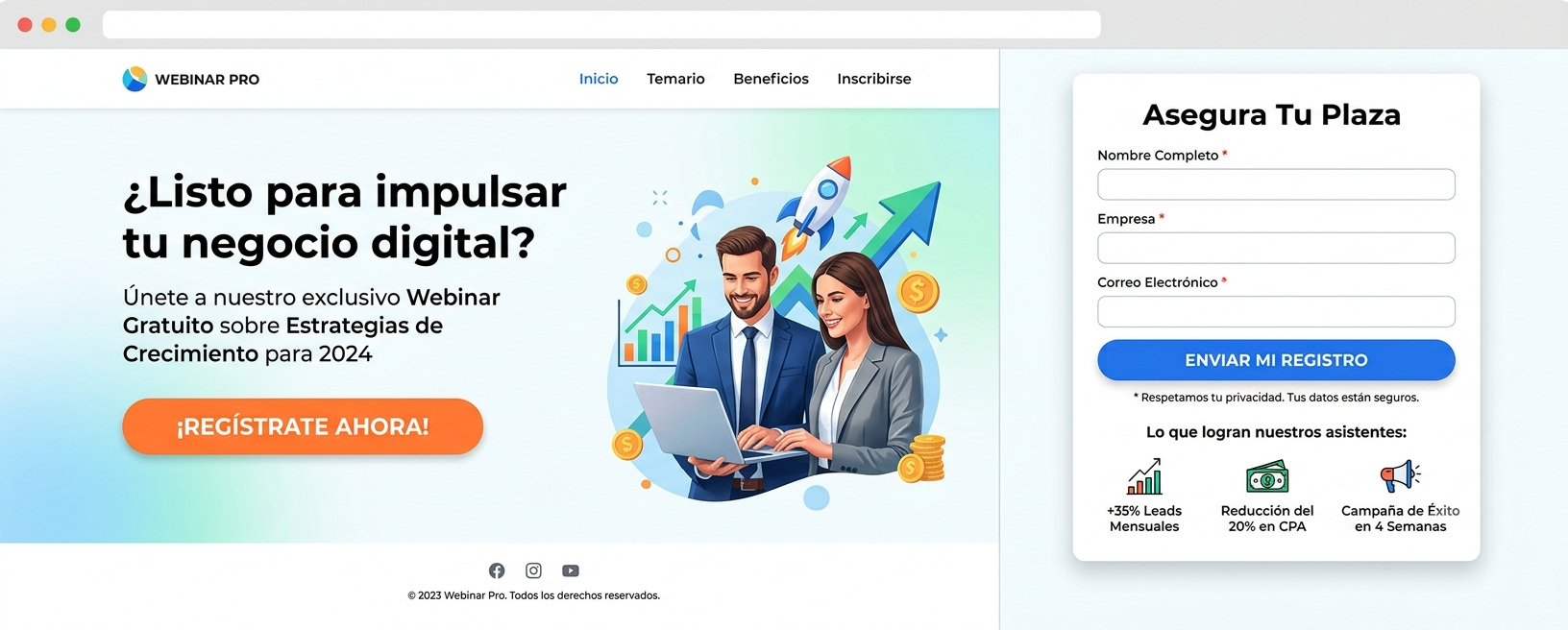 Captura de una landing page moderna diseñada por King Marketing Digital
